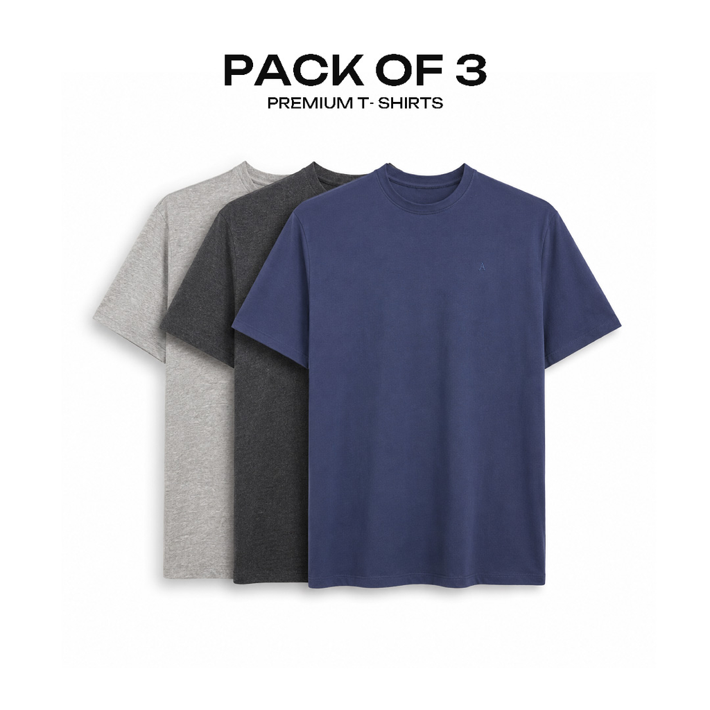 Avaron Combed Cotton T-Shirt-Pack Of 3